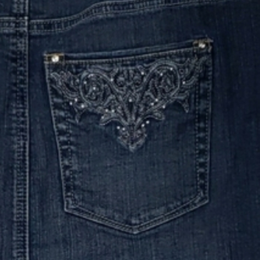 White House Black Market Bling Denim Mini Skirt Classic Crystals Summer Jean - Picture 6 of 9